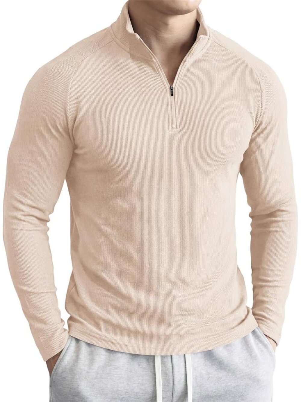 JMIERR Mens Quarter Zip Pullover Muscle Fit Ribbed Long Sleeve Gym T Shirts